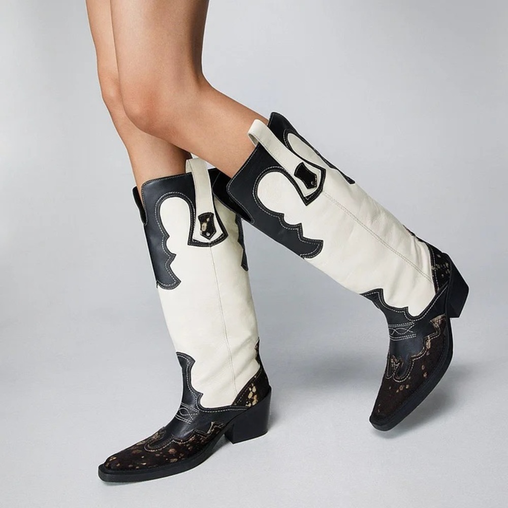 Nasty Gal Two-Tone Black and White Western Heeled Boots